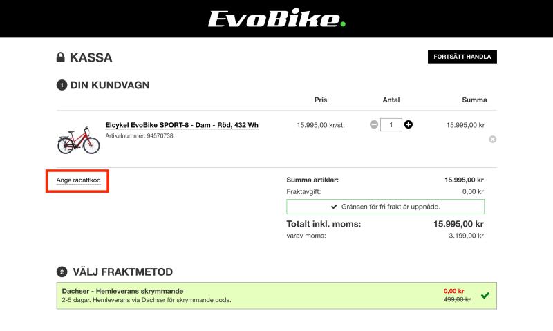 Hur du använder en rabattkod hos EvoBike