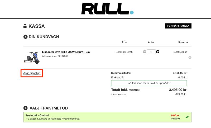 Hur du använder en rabattkod hos Rull.se
