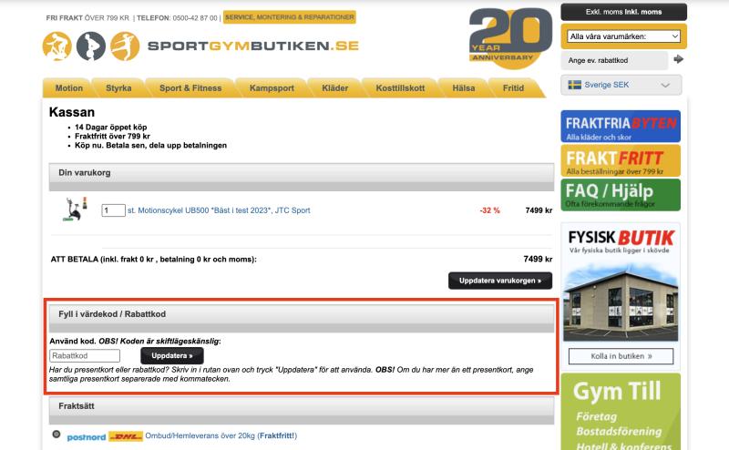 Hur du använder en rabattkod hos Sportgymbutiken