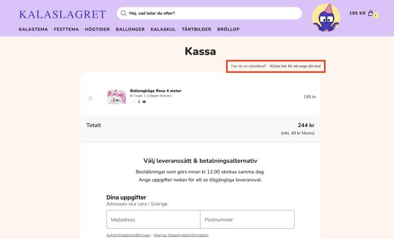 Hur du använder en rabattkod hos Kalaslagret