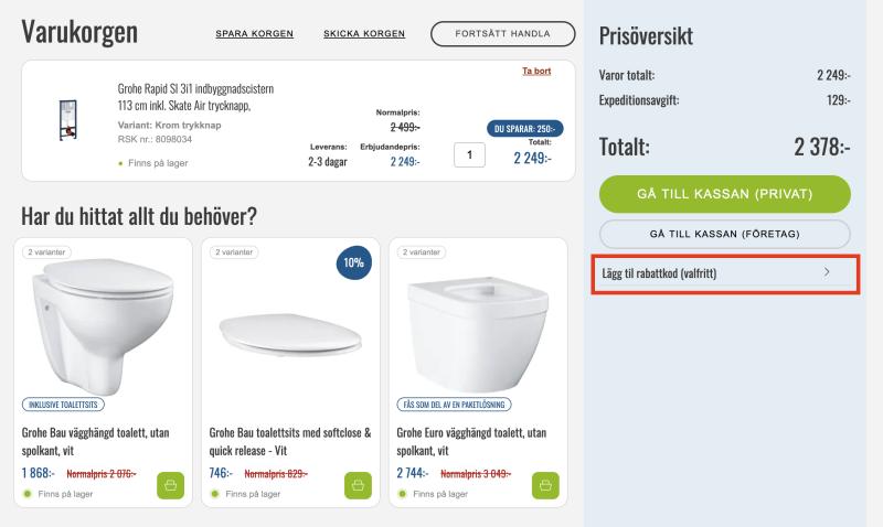 Hur du använder en rabattkod hos VVSochBAD