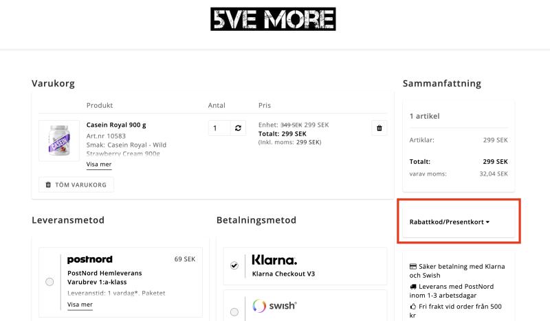 Hur du använder en rabattkod hos 5VE MORE