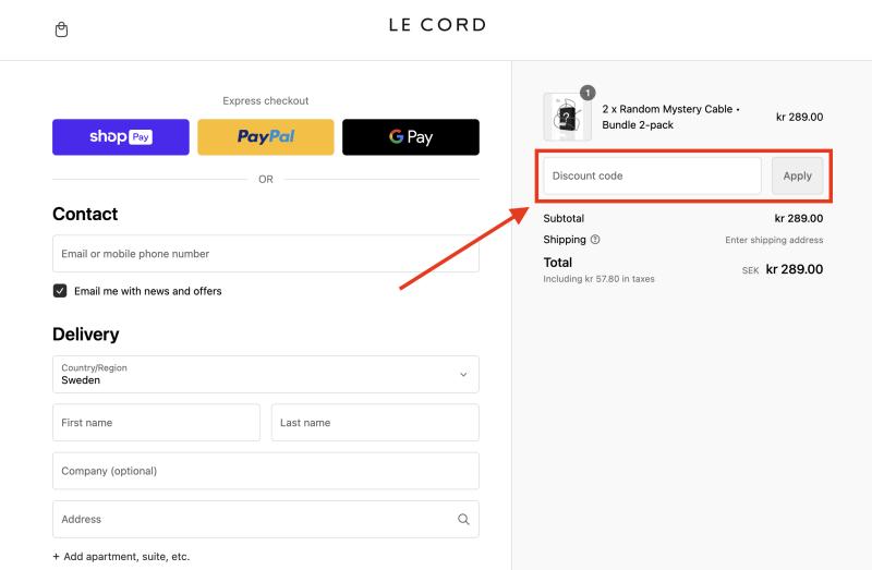 Hur du använder en rabattkod hos Le Cord