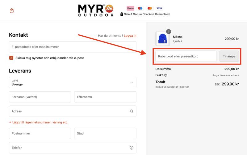 Hur du använder en rabattkod hos Myr Outdoor