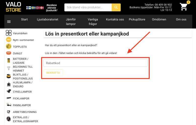 Hur du använder en rabattkod hos Valostore