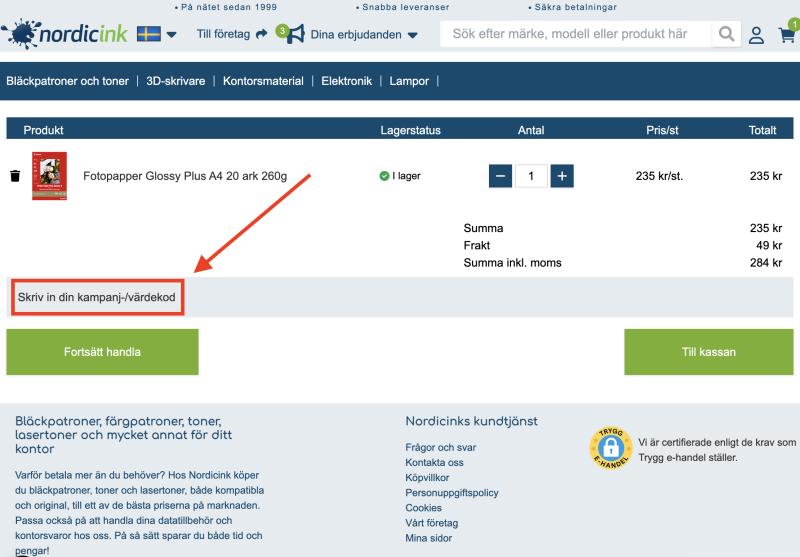 Hur du använder en rabattkod hos Nordicink