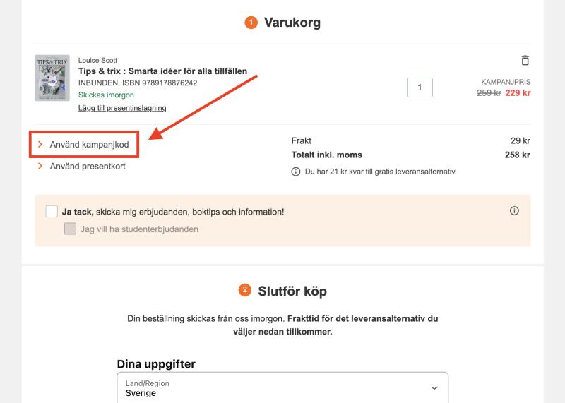 Hur du använder en rabattkod hos Bokus