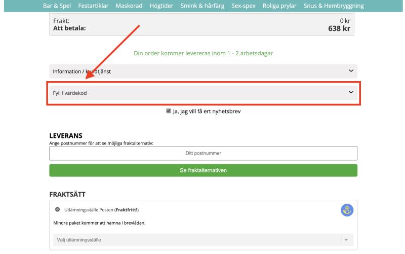 Hur du använder en rabattkod hos Partajshop
