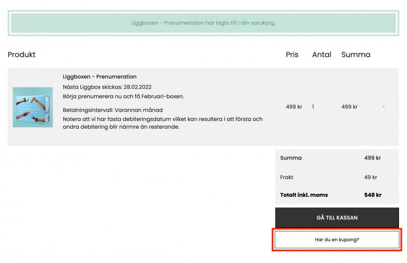 Hur du använder en rabattkod hos Liggboxen