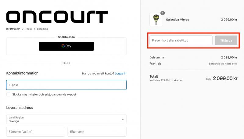 Hur du använder en rabattkod hos Oncourt