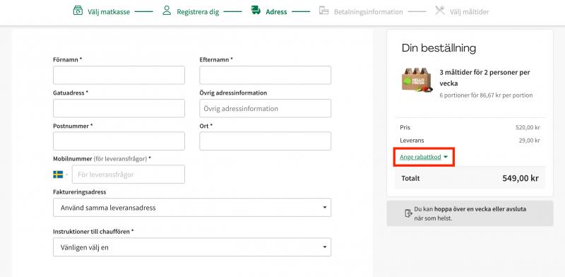 Hur du använder en rabattkod hos HelloFresh