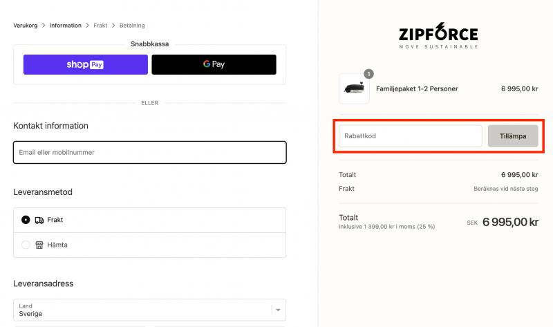 Hur du använder en rabattkod hos Zipforce
