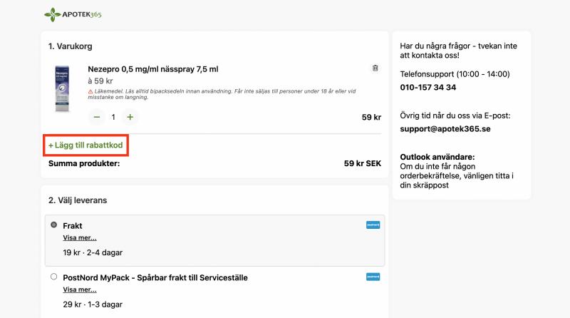 Hur du använder en rabattkod hos Apotek365