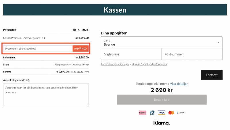 Hur du använder en rabattkod hos Cosori